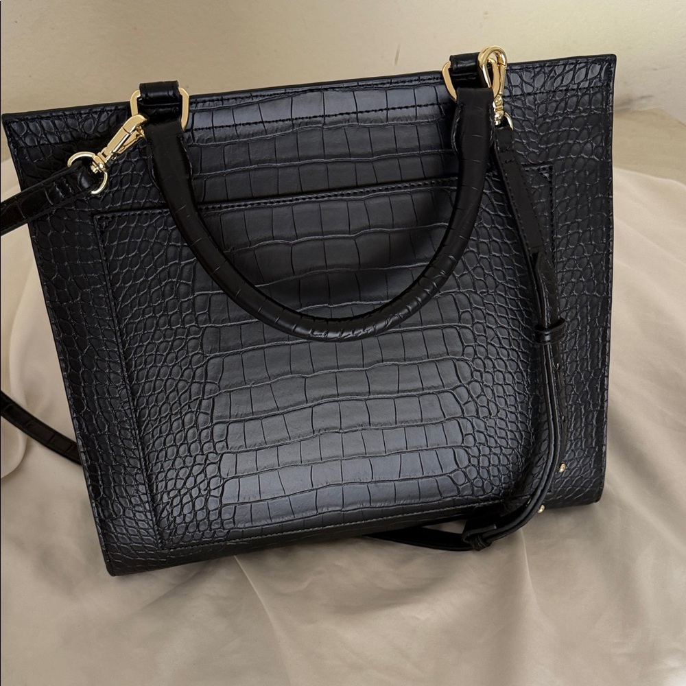 Modern Picnic Black Croc-Embossed Shoulder Bag - Picture 4 of 5